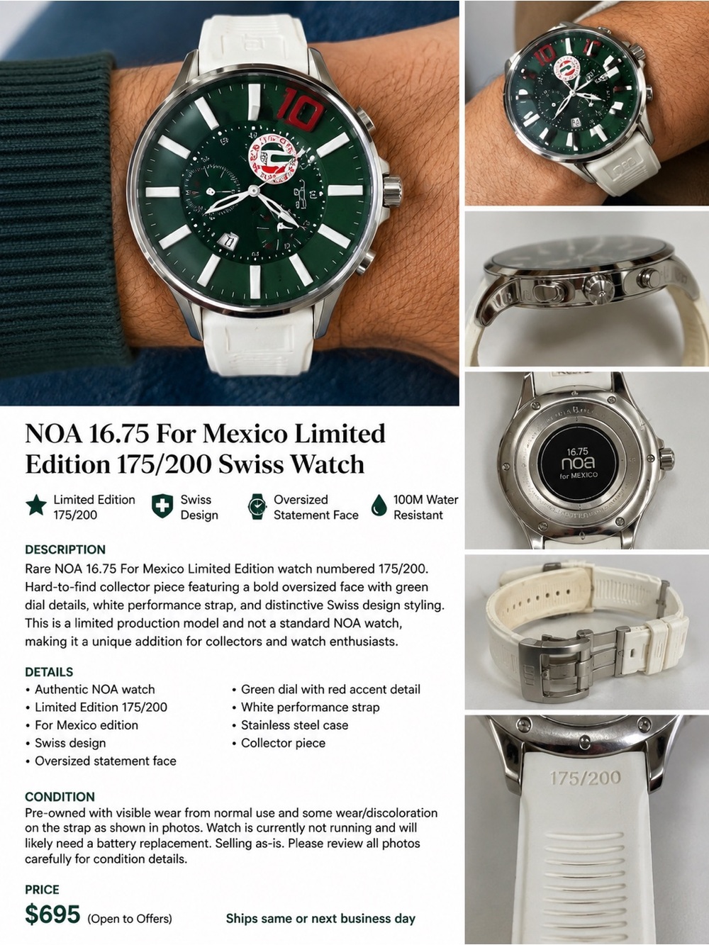 NOA 16.75 For Mexico Limited Edition 175/200 Swiss Rare Watch